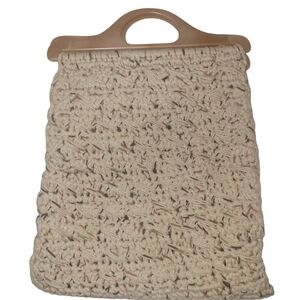 Retro Boho Style Cream And Tan Crochet Knit Handbag
